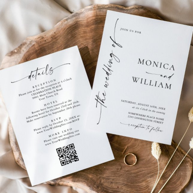 Invitation Élégante calligraphie minimaliste Mariage noir bla (Créateur téléchargé)