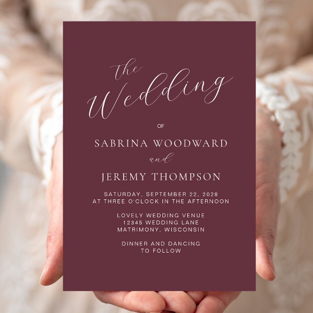Invitation Élégante calligraphie moderne Mariage Bourgogne (Créateur téléchargé)