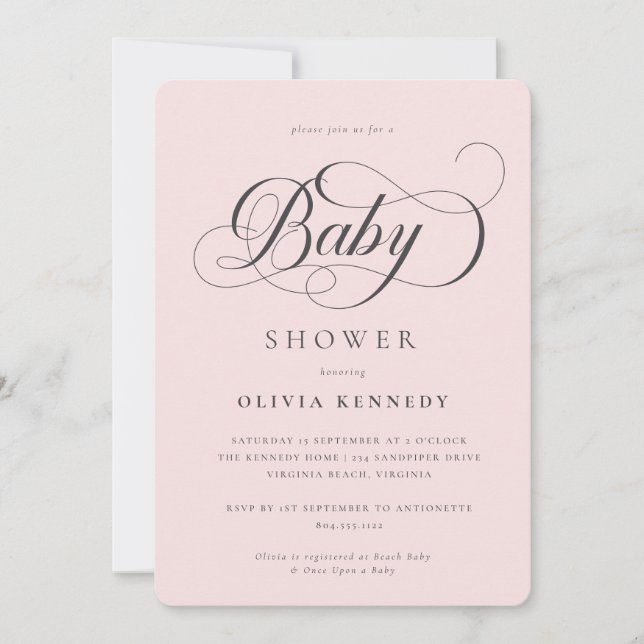 Invitation Élégante calligraphie moderne Script Baby shower b (Devant)