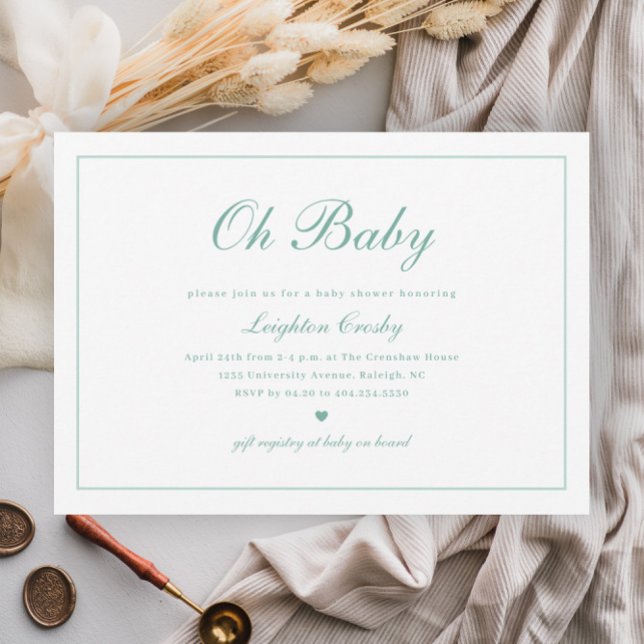 Invitation Élégante calligraphie Neutral Oh Baby Baby shower (Elegant calligraphy script gender neutral baby shower invitations.)