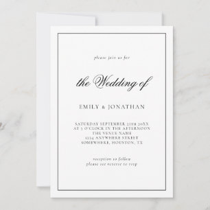 Invitation Élégante calligraphie noir blanc Mariage