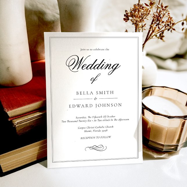 Invitation Élégante calligraphie noir blanc Mariage (Créateur téléchargé)