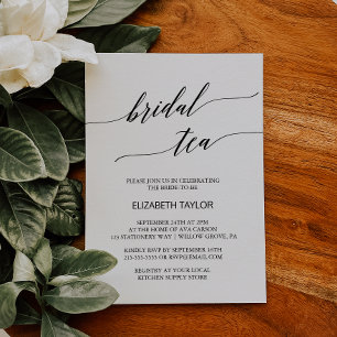 Invitation Elégante Calligraphie noire Thé nuptial