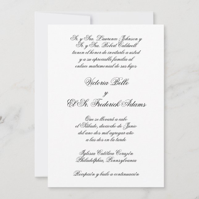 Invitation Élégante calligraphie officielle Mariage espagnol (Devant)