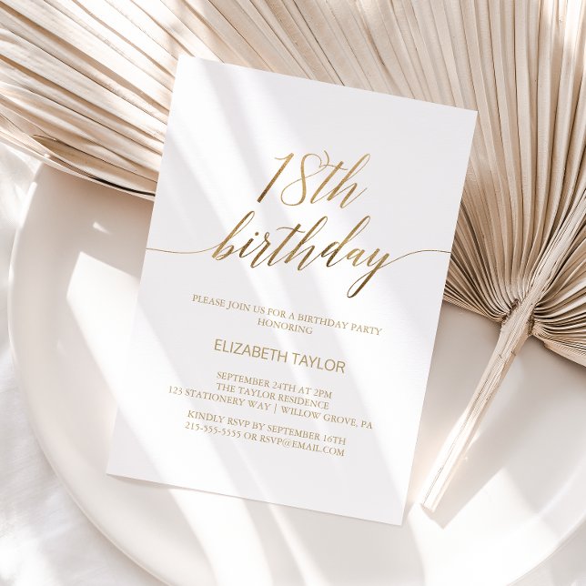 Invitation Élégante calligraphie or 18e anniversaire (Créateur téléchargé)