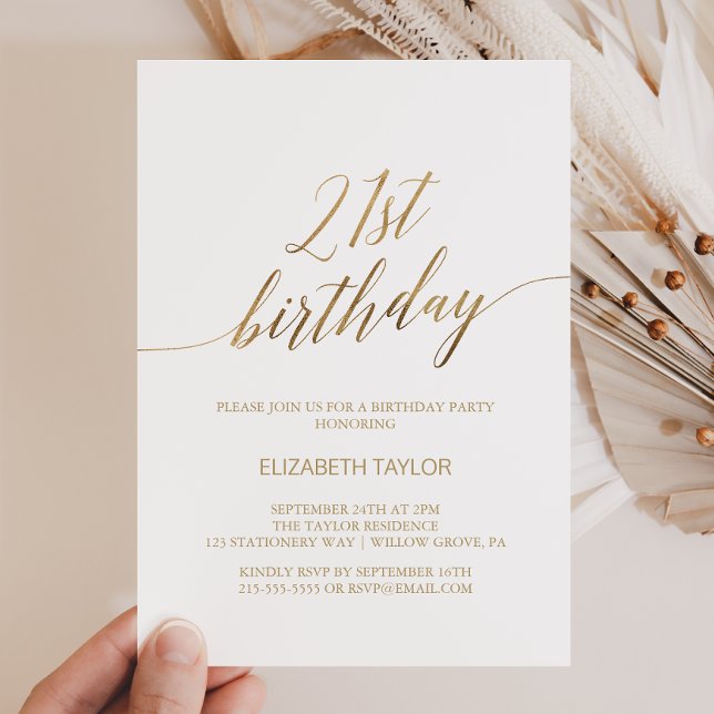 Invitation Élégante calligraphie or 21e anniversaire (Créateur téléchargé)