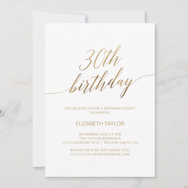 Invitation Élégante calligraphie or 30e anniversaire (Devant)