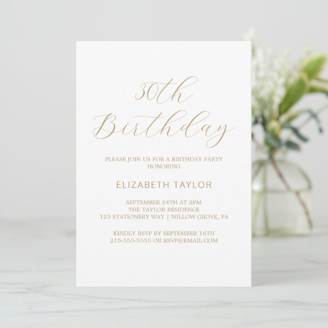 Invitation Élégante calligraphie or 30e anniversaire Invitati (Debout devant)