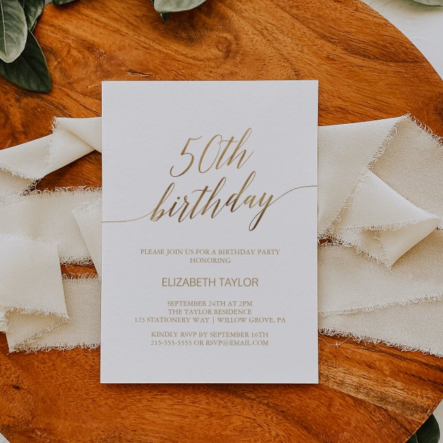 Invitation Élégante calligraphie or 50e anniversaire (Créateur téléchargé)