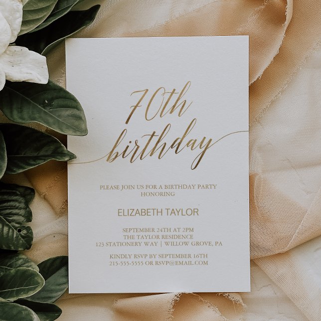 Invitation Élégante calligraphie or 70e anniversaire (Créateur téléchargé)