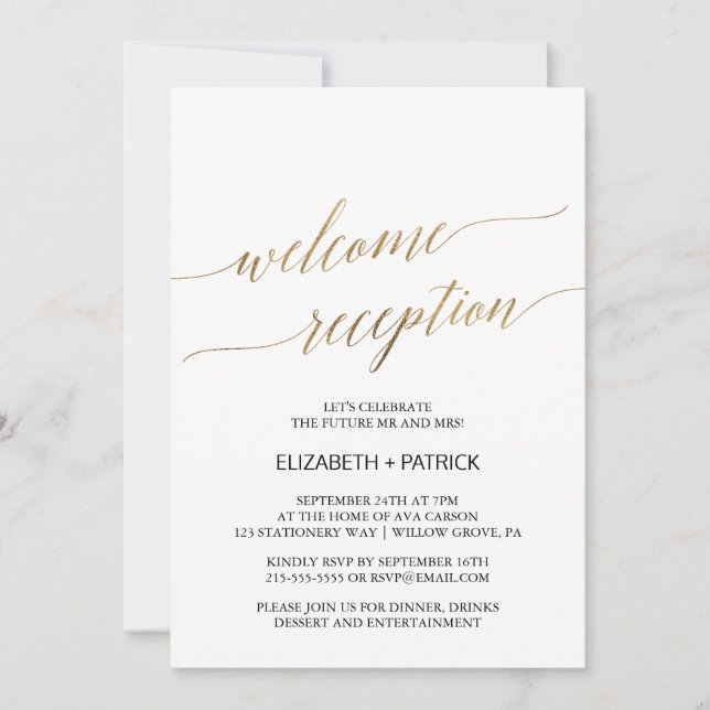 Invitation Elégante Calligraphie Or Accueil (Devant)