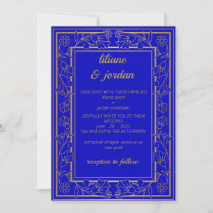 Invitation élégante calligraphie or bleu Mariage