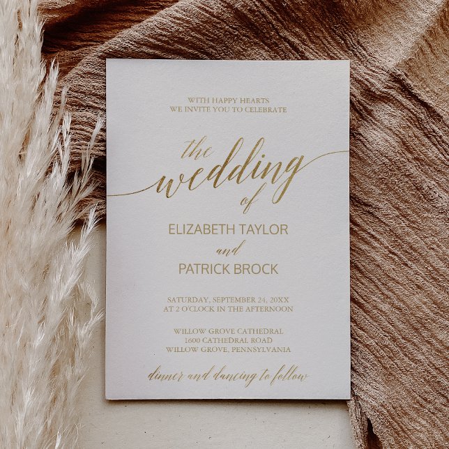 Invitation Élégante calligraphie Or | Ivory Le Mariage De (Créateur téléchargé)