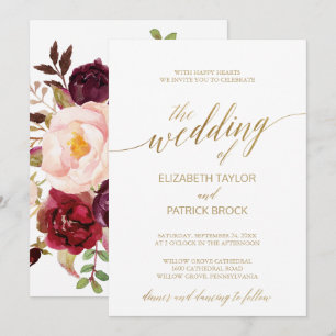 Invitation Élégante calligraphie Or Mariage d'emballage flo