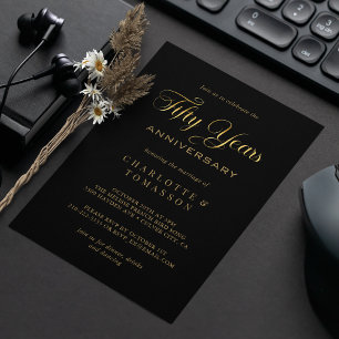 Invitation Élégante calligraphie or Mariage du 50e anniversai