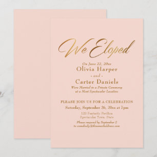 Invitation Élégante Calligraphie Or Nous Avons Elopé Bleu Réc