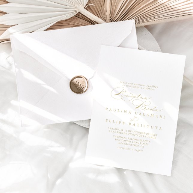 Invitation Élégante calligraphie Or Nuestra Boda Mariage (Créateur téléchargé)