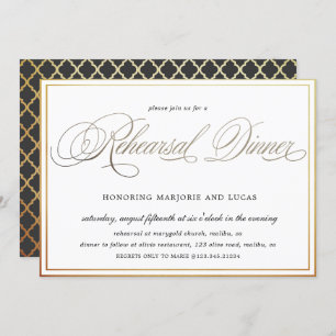 Invitation élégante calligraphie or Répétition Dîner