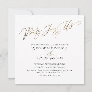 Invitation Élégante calligraphie or "S'il vous plaît rejoigne