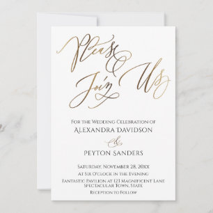 Invitation Élégante calligraphie or "S'il vous plaît rejoigne