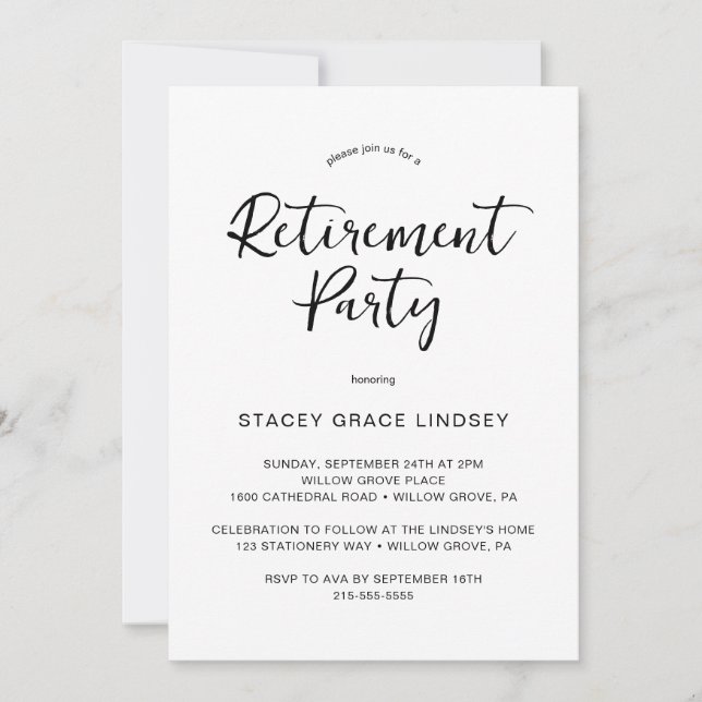Invitation Élégante Calligraphie Parti de retraite (Devant)