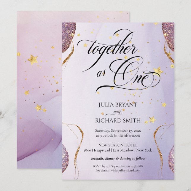 Invitation Élégante calligraphie Parties scintillant or Améth (Devant / Derrière)