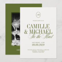 Élégante Calligraphie Photo de Mariage Vert Olive