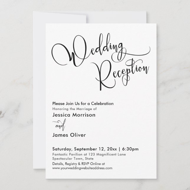 Invitation Élégante calligraphie Réception de mariage simple (Devant)