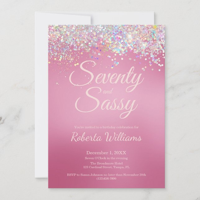 Invitation Élégante calligraphie rose 70e anniversaire Invita (Devant)