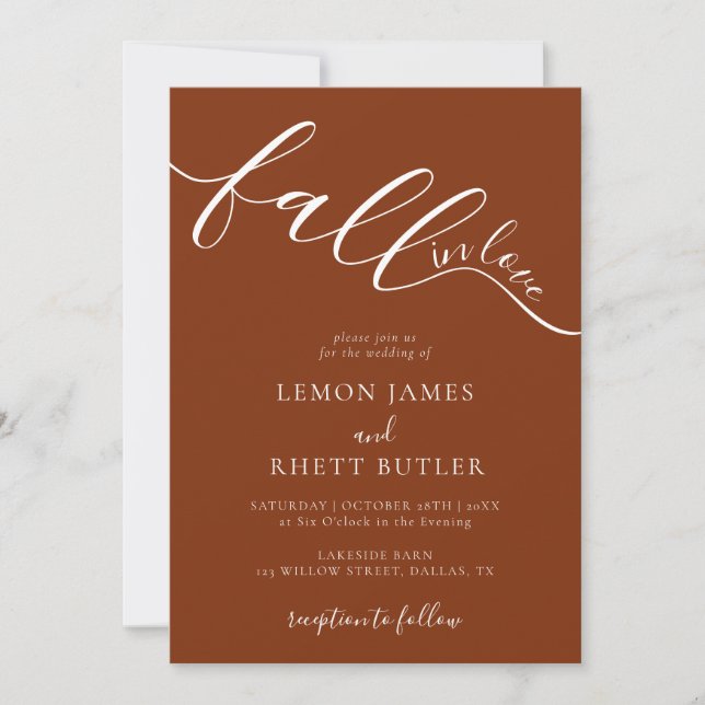 Invitation Élégante Calligraphie Rustique Chute En Amour Mari (Devant)