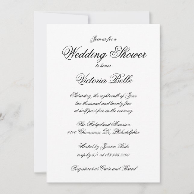 Invitation Élégante calligraphie Wedding shower officiel (Devant)