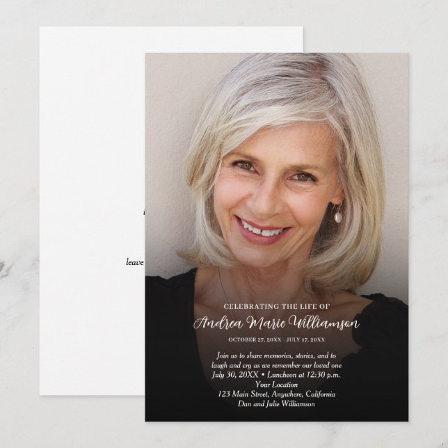 Invitation Élégante célébration de la vie funéraire Memorial (Devant / Derrière)