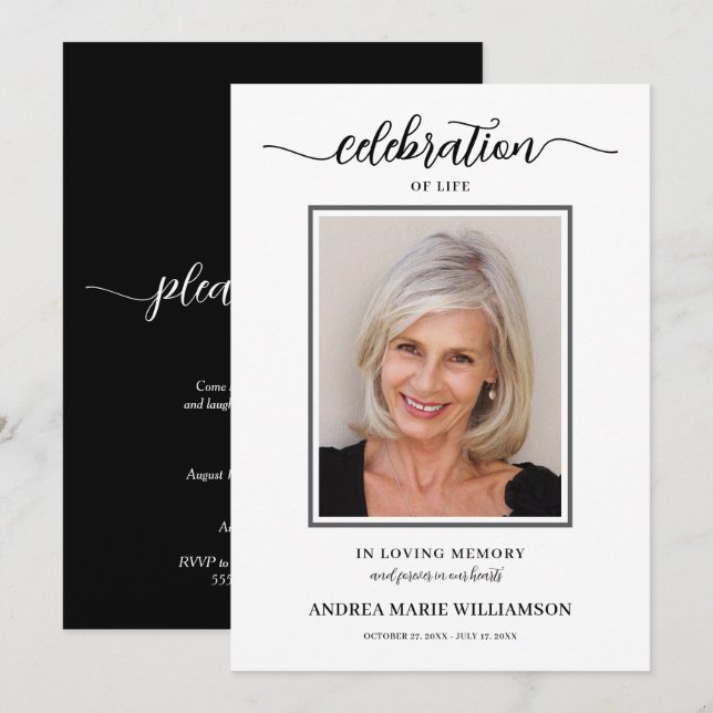 Invitation Élégante célébration de la vie funéraire Memorial (Devant / Derrière)