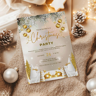Invitation Élégante célébration de Noël or et blanc