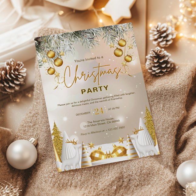 Invitation Élégante célébration de Noël or et blanc (Créateur téléchargé)
