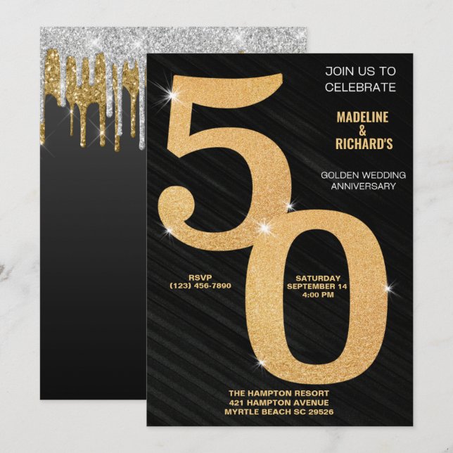 Invitation Élégante célébration du 50e anniversaire de l'or (Devant / Derrière)
