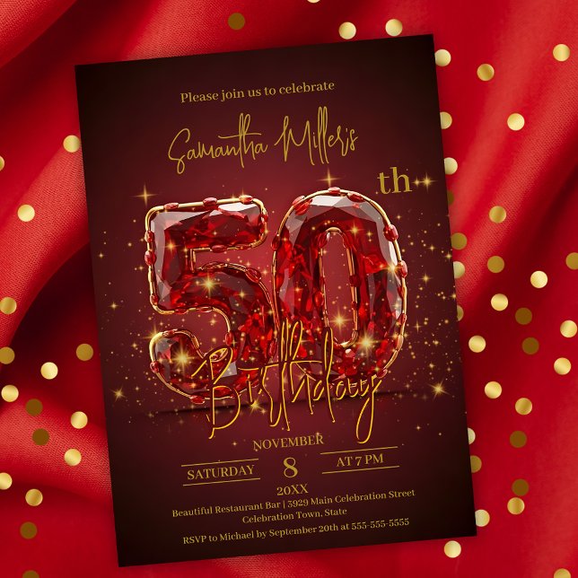 Invitation Élégante célébration du 50e anniversaire du Red an (Créateur téléchargé)