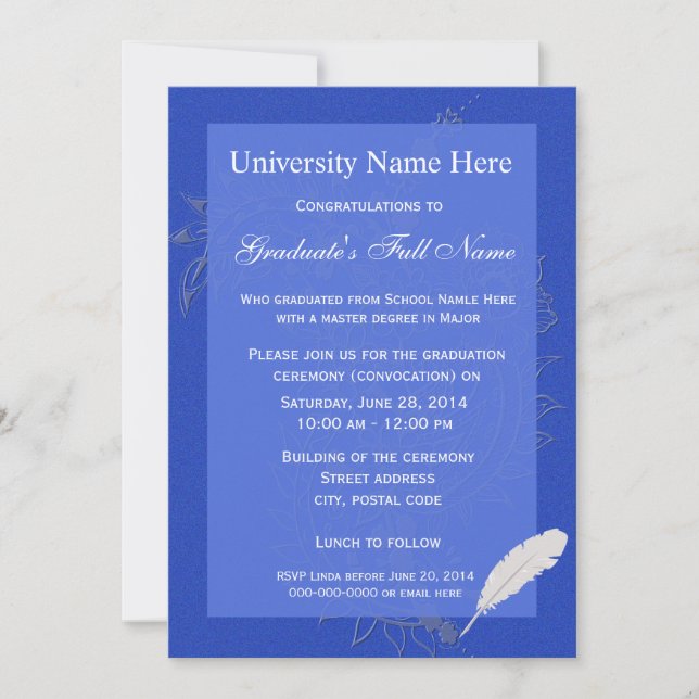Invitation Élégante cérémonie de graduation florale bleue (Devant)