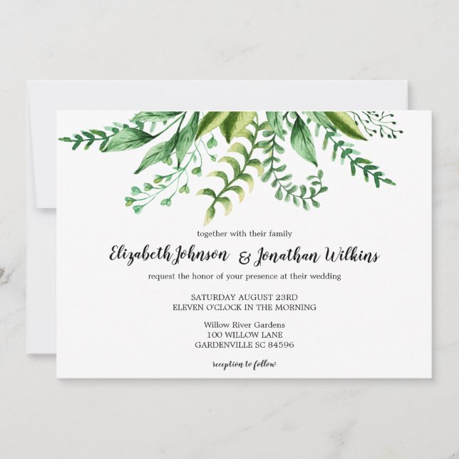 Invitation Élégante cérémonie de Mariage botanique vert (Devant)