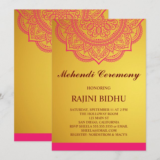 Invitation Élégante cérémonie de méditation indienne Gold Pin (Devant / Derrière)