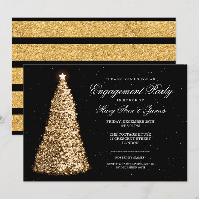 Invitation Élégante cérémonie d'engagement Gold Christmas (Devant / Derrière)
