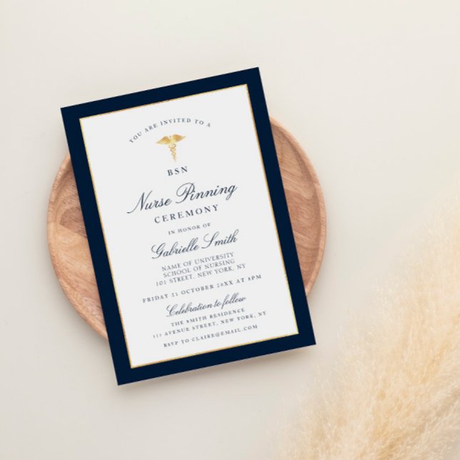 Invitation Élégante cérémonie d'épinglage de marine et d'or (Créateur téléchargé)