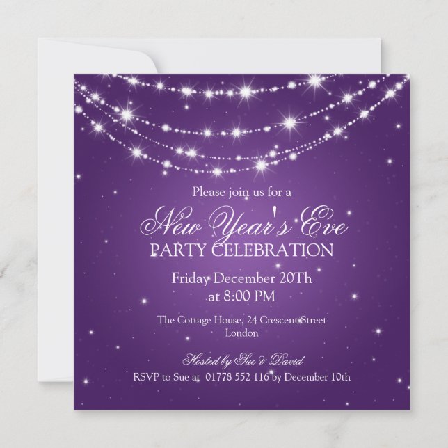 Invitation Élégante Chaîne De Nouvel An Purple (Devant)