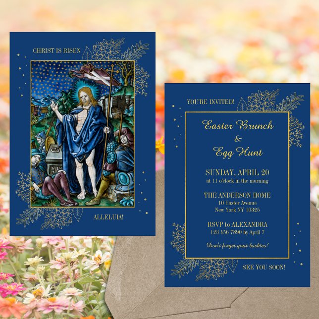 Invitation Elégante Chasse aux oeufs de Brunch de Pâques cath (Elegant Religious Christian Catholic Resurrection Christ is risen Easter Brunch Egg Hunt Invitation)