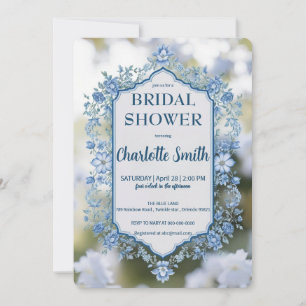 Invitation Élégante chaudière à fleurs bleues douche nuptiale