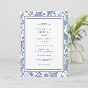 Invitation Élégante Chinoiserie Bleue Toile Florale Intriquée