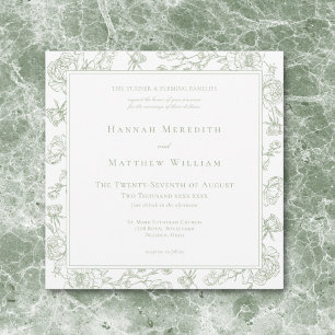 Invitation Élégante Chinoiserie verte Mariage d'oiseaux et de