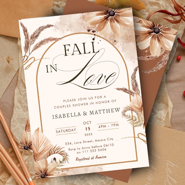 Invitation Élégante chute en amour Couples Wedding shower Boh (Elegant Fall in Love Couples Boho Wedding Shower Invitation)