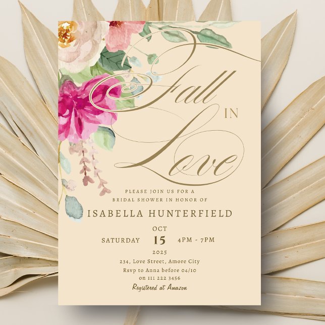 Invitation Élégante chute en amour Fête des mariées florale (Elegant Fall in Love Floral Bridal Shower Invitation)