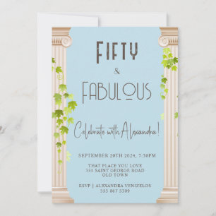 Invitation Elégante Cinquante Fabuleux Thème Grec Bleu Annive